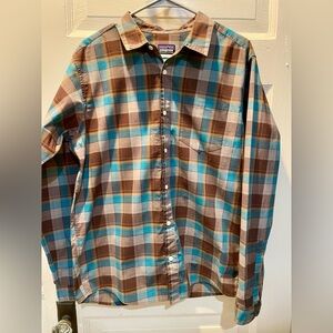 Patagonia Plaid Button-Down Shirt in Brown, Blue & Cream
